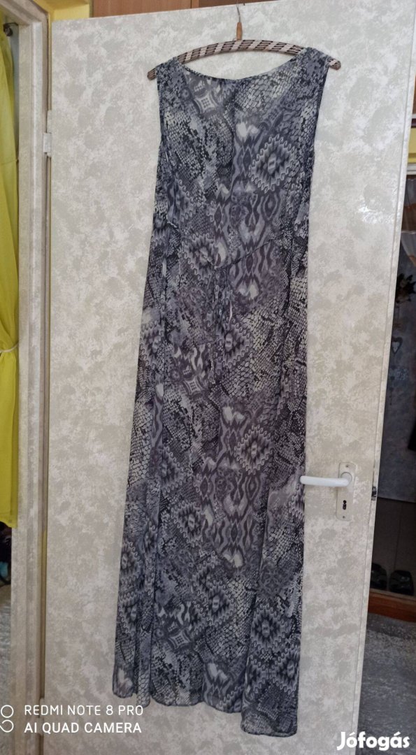 Szürke kígyómintás pántos muszlin maxi ruha XL-es