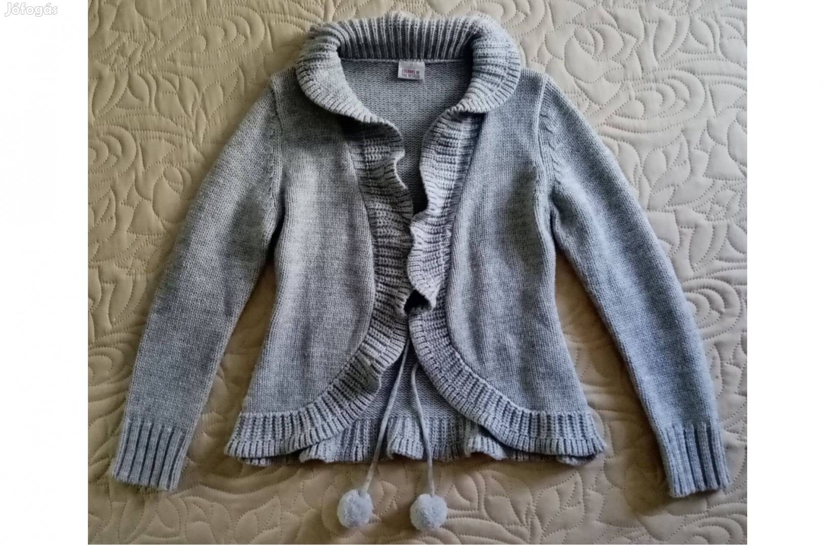 Szürke kötött kardigán pompomokkal Méret M, 3840