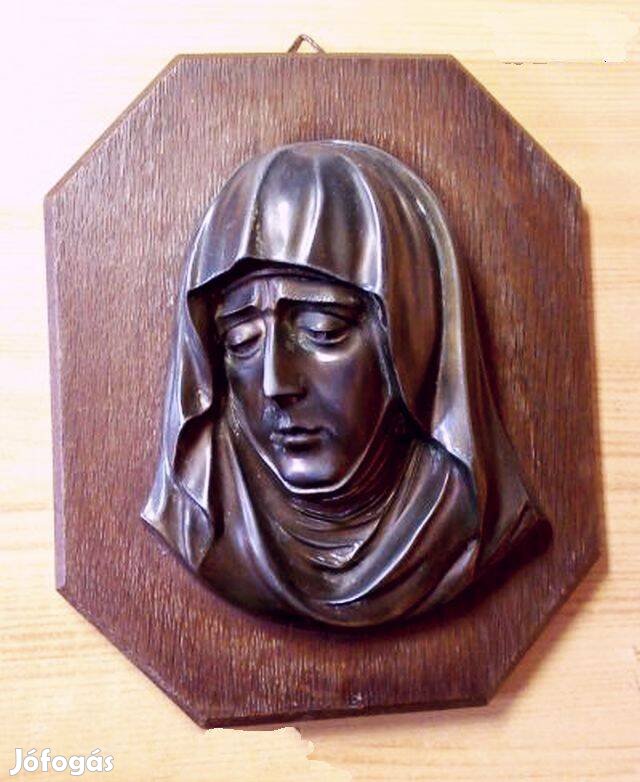 Szűzanya ónlemez dombormű, patinás állapotban