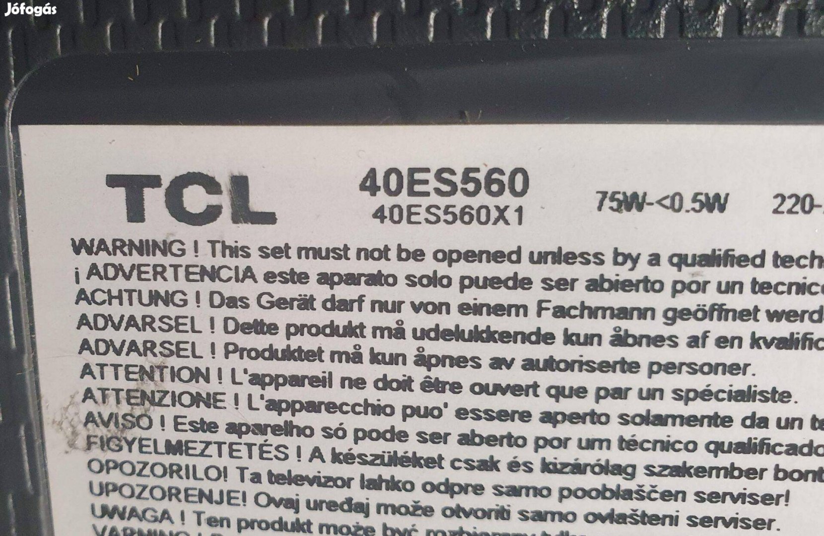 TCL 40Es560 LED LCD tv hibás törött alkatrésznek 40Es560X1