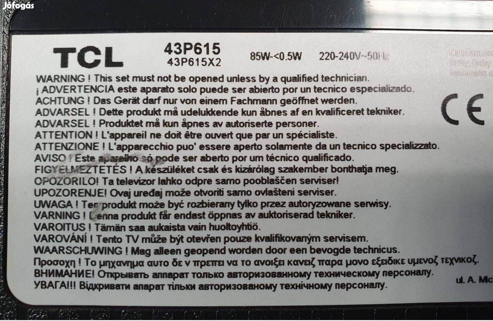 TCL 43P615X2 LED LCD tv hibás törött alkatrésznek 43P615 UHD 4K