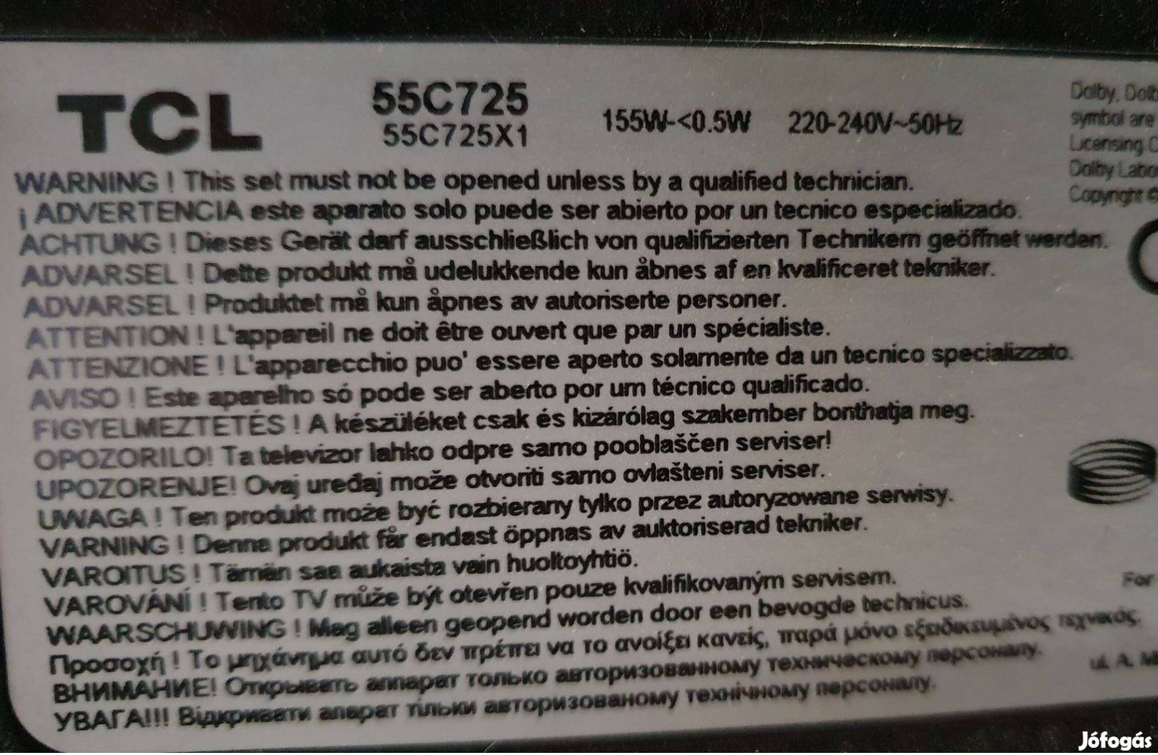 TCL 55C725 LED LCD tv hibás törött alkatrésznek 55C725X1