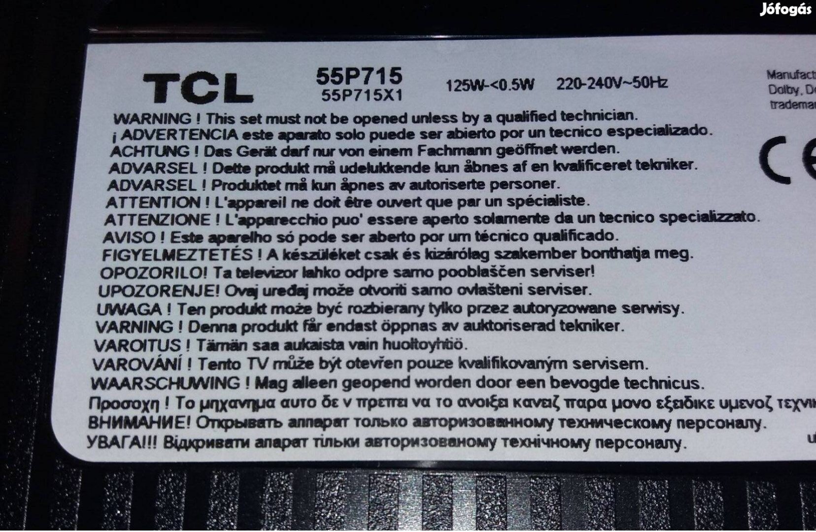 TCL 55P715 LED LCD tv 4K hibás törött alkatrésznek 55P715X1 SMART