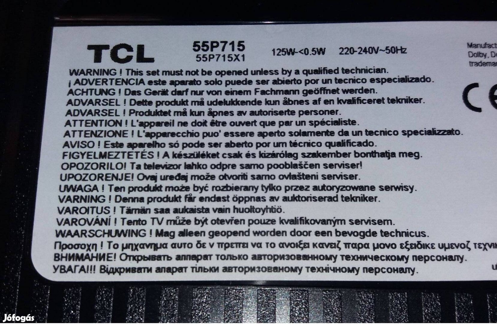 TCL 55P715 LED LCD tv 4K hibás törött alkatrésznek 55P715X1 SMART