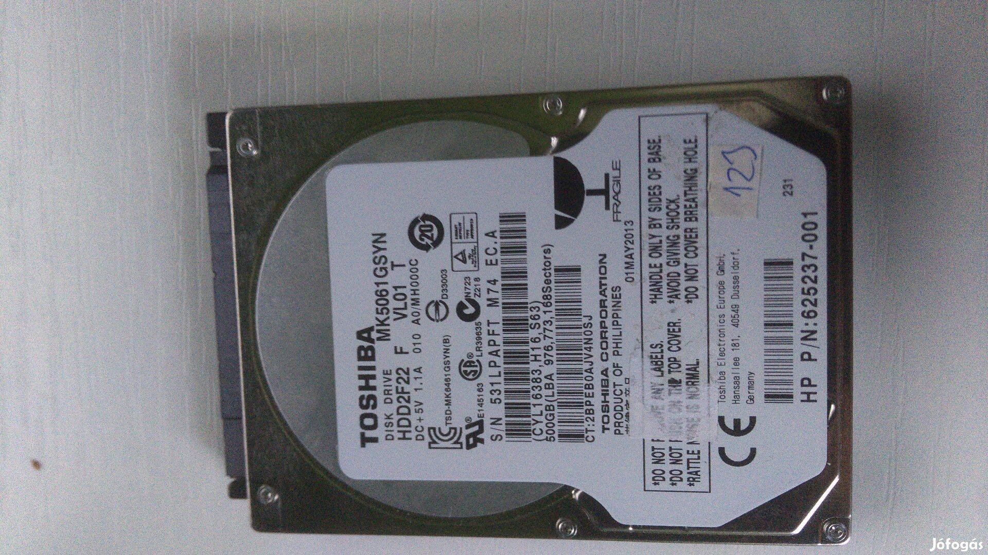 TOSHIBA MK5061Gsyn 500 GB HDD,winchester Garancia 3 hónap, áfás ár