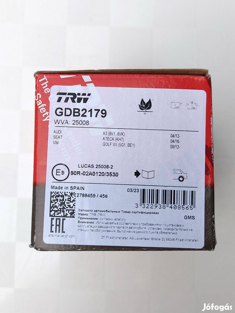 TRW GDB2179 hátsó fékbetét szett. bontat dobozában