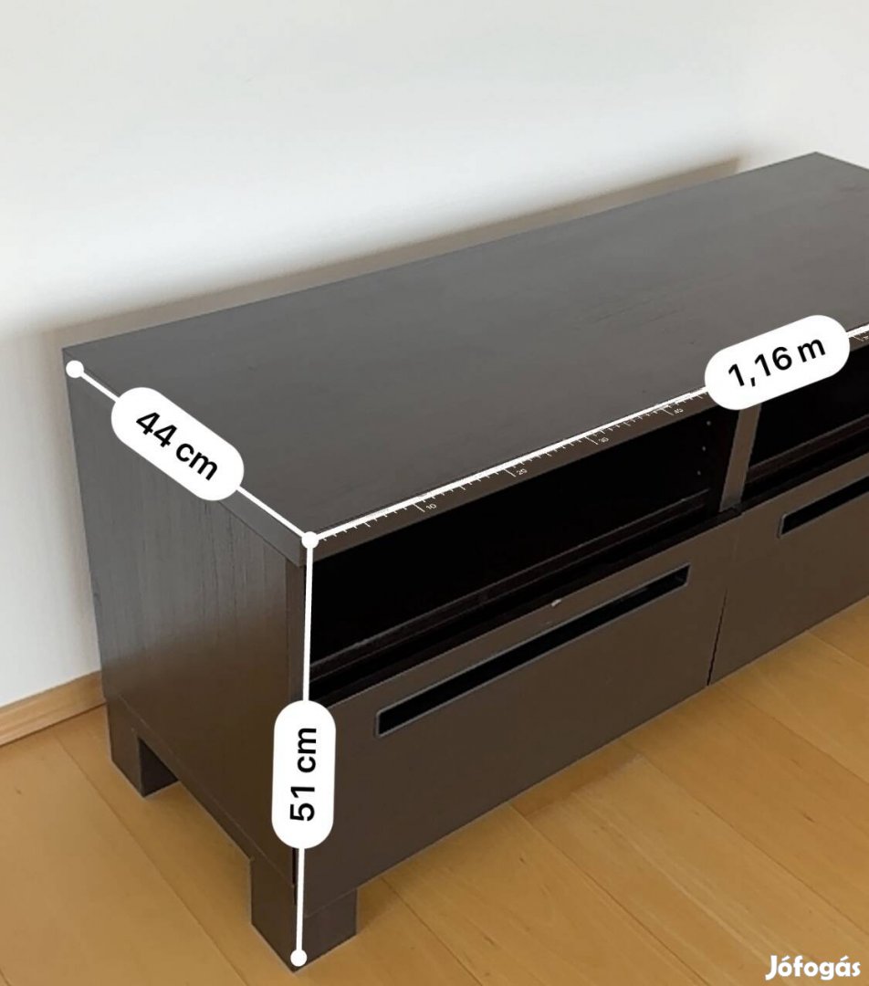 TV állvány - sötétbarna, 2 fiókos, megkímélt állapotban