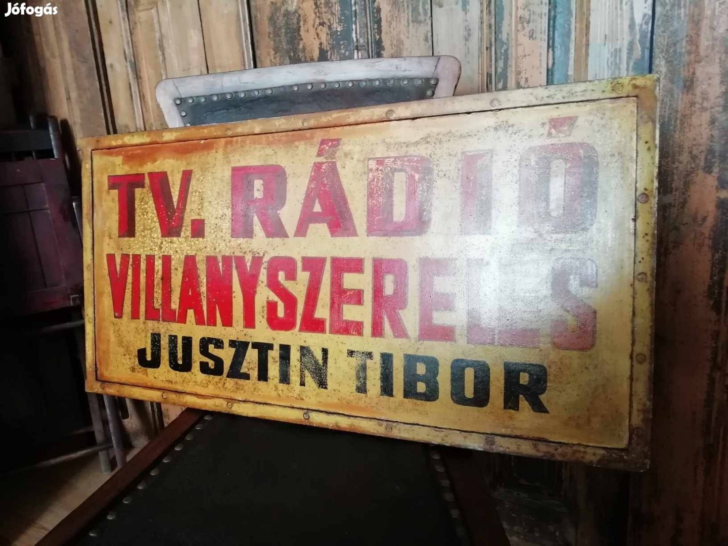 TV rádió villanyszerelés tábla, reklámtábla 1960-as 70-es évek, festet