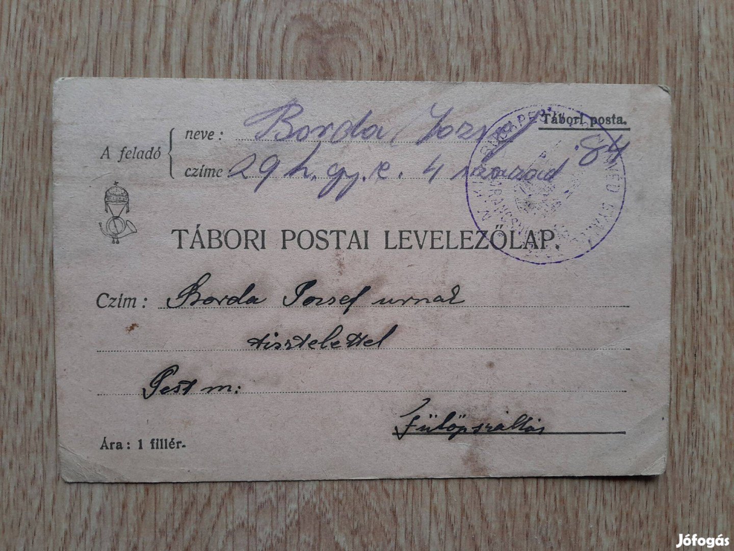 Tábori postai levelezőlap 1914