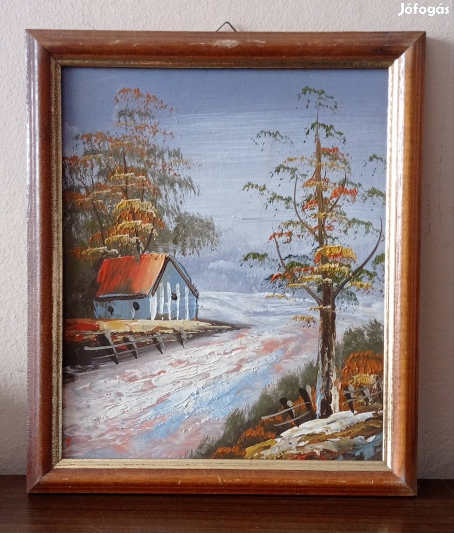 Tájkép, farost olajfestmény, 19x23 cm