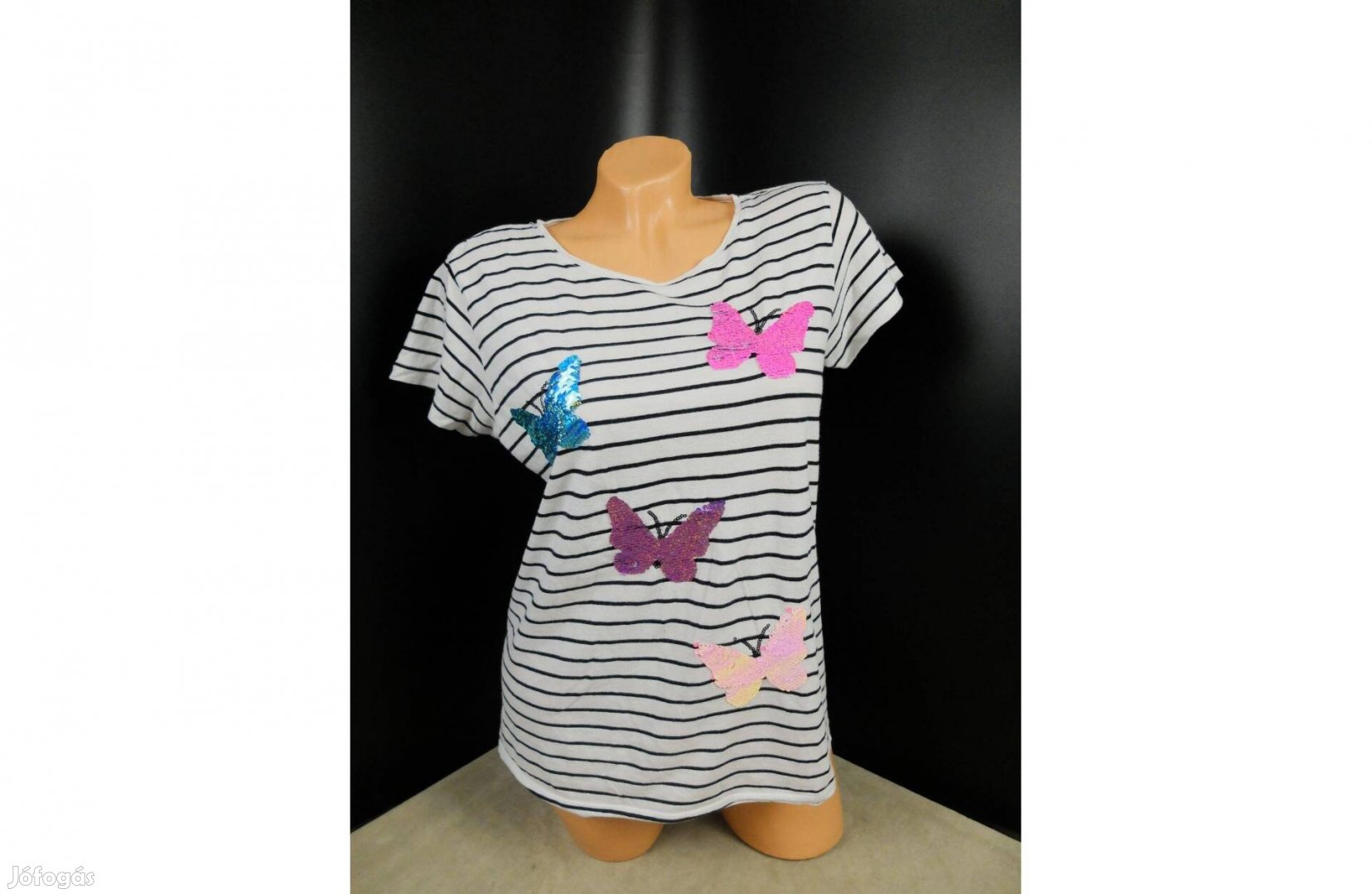 Takko fekete fehér rövid ujjú gyerek felső pillangós