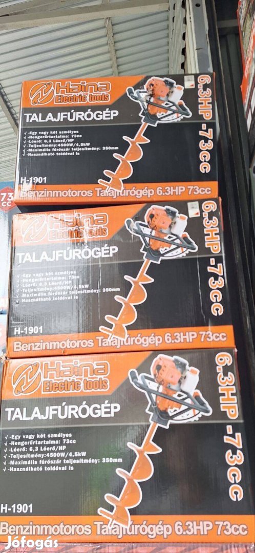 Talajfúró, benzines talajfúró gép 3 db fúrófejjel