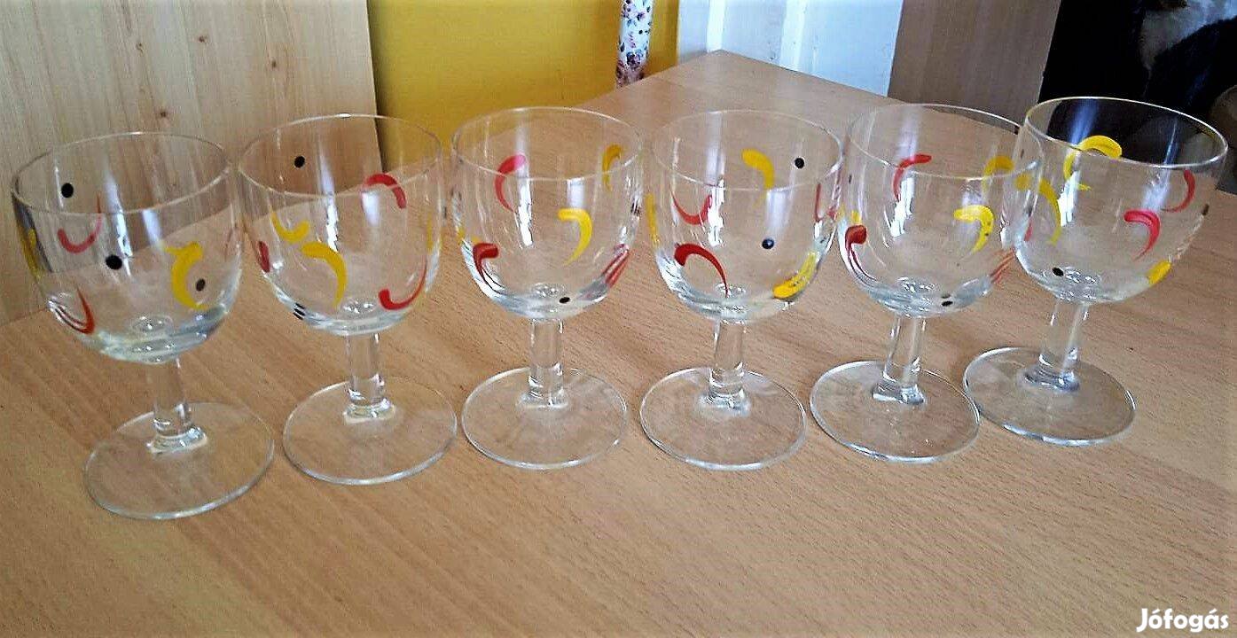 Talpas, festett, retro üvegpohár készlet