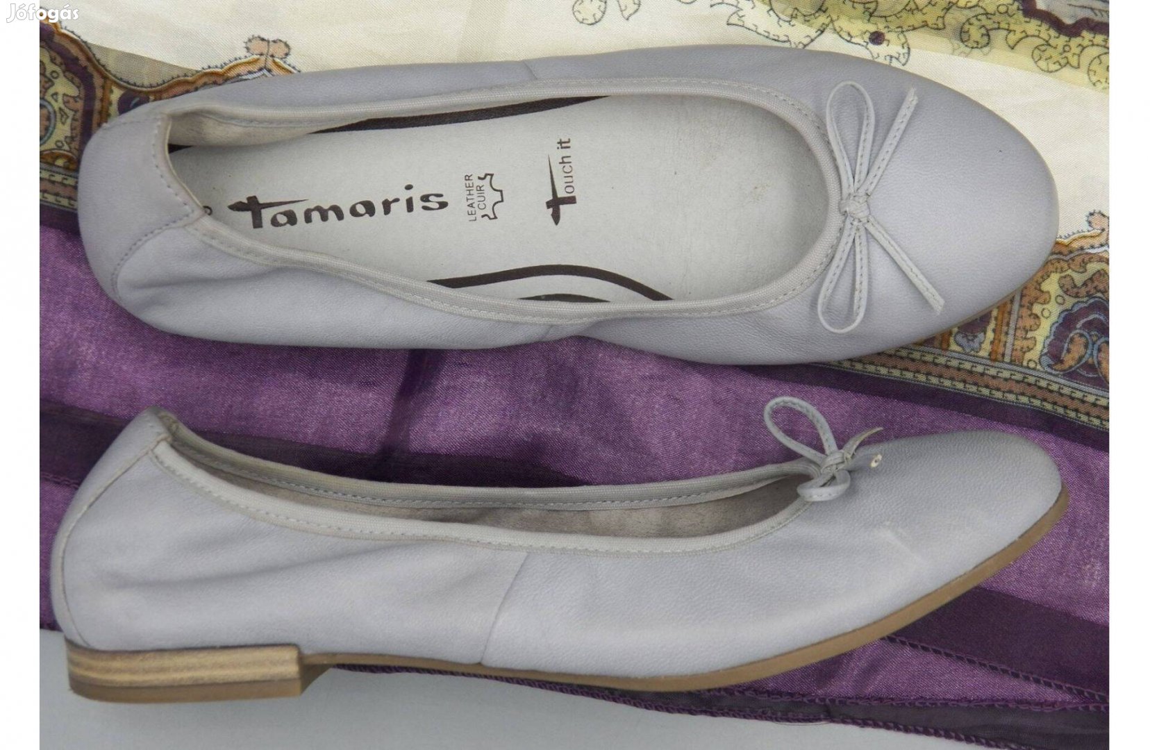 Tamaris bőr balerina, szürke színű, 39