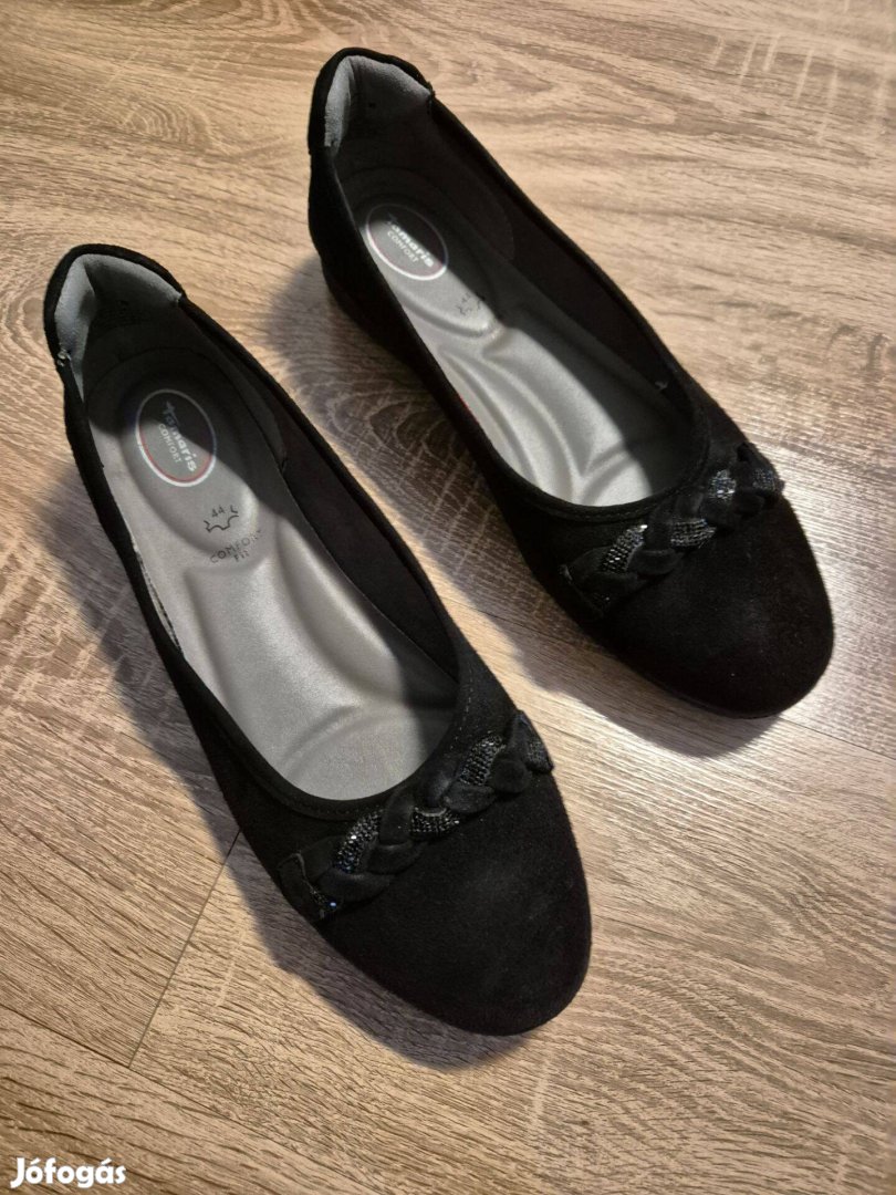 Tamaris női fekete velúr balerina cipő44-es