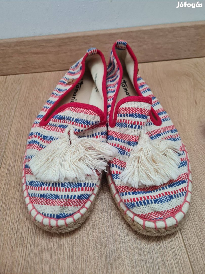 Tamaris nyárias vidám sznekkel piros kék női textil mokaszin 39 bth:25