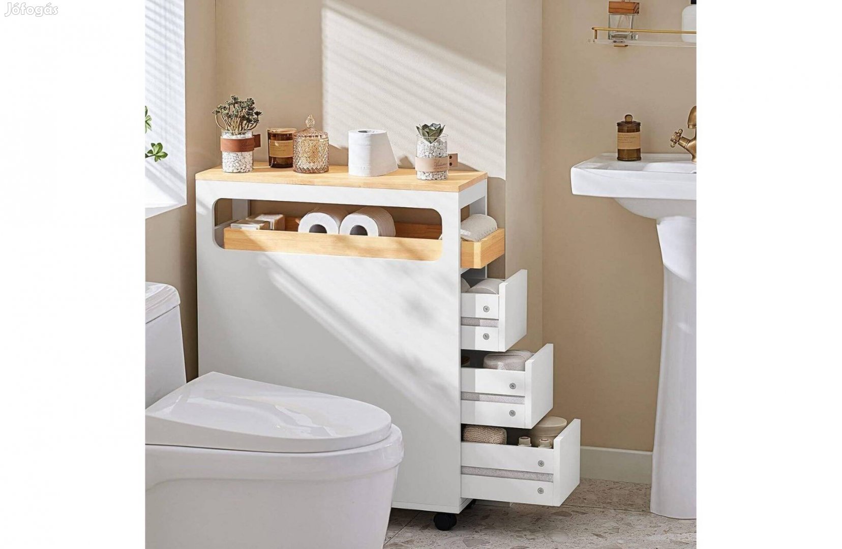 Tárolószekrény három fiókkal652382 cm,Sobuy,fehér,mobil,Új