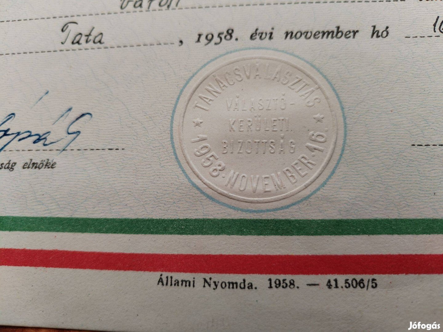 Tatai választókerület Bizotsági Megbízólevél 1958-as