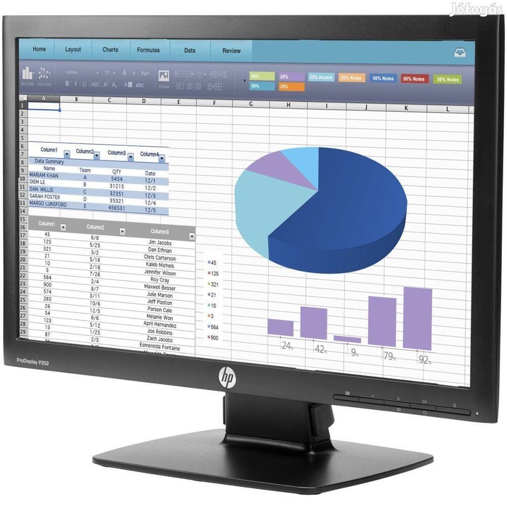 Tavaszi akció! 20" HP Prodisplay P202 TN HD monitor, számla, gari