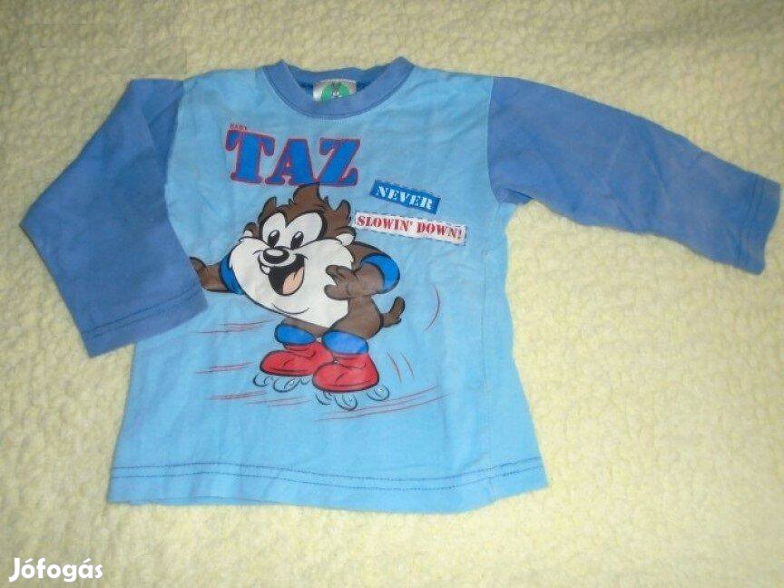 Taz mintás kék hosszú ujjú felső 6-12 hó méret 74 80