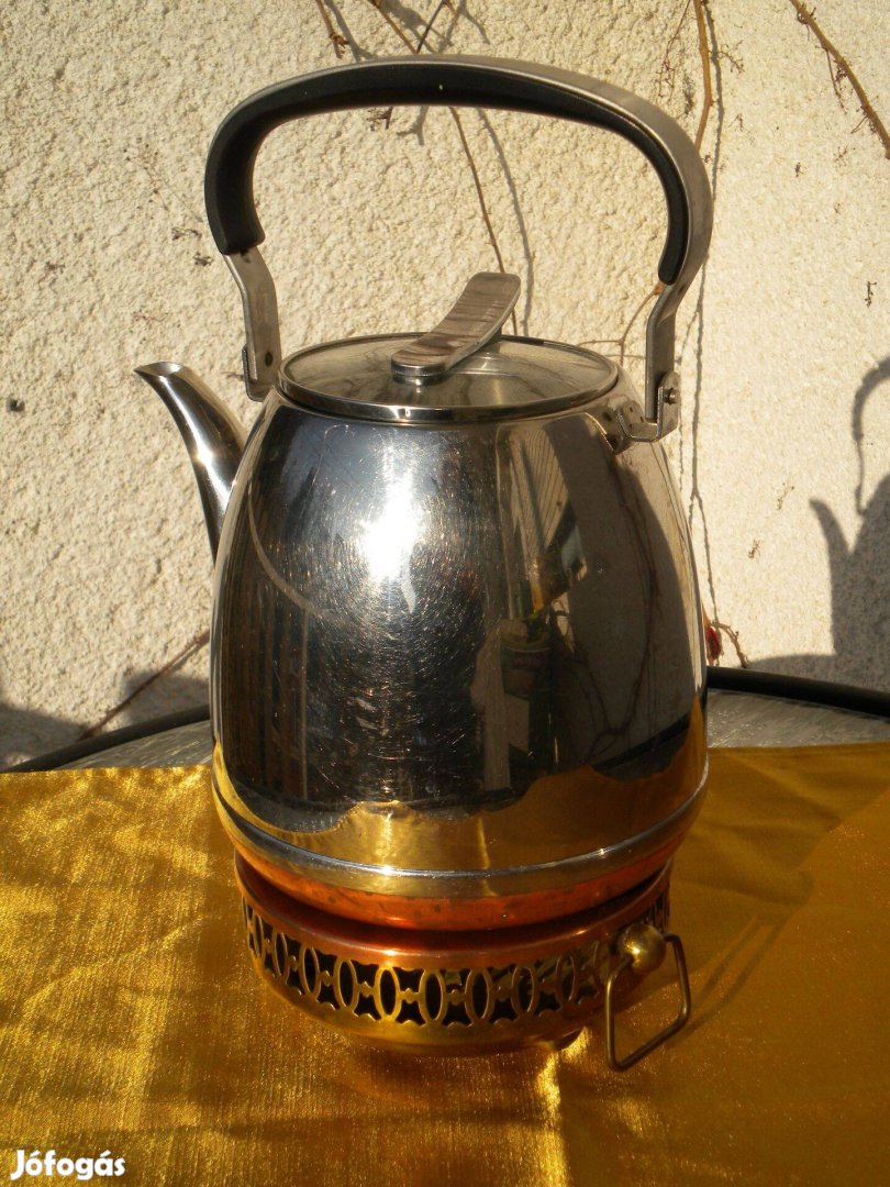 Teás kanna vörösréz melegen tartóval teamécses működésű