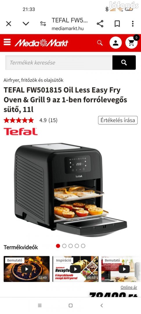 Tefal Easy Fry Oven&Grill forrólevegős sütő