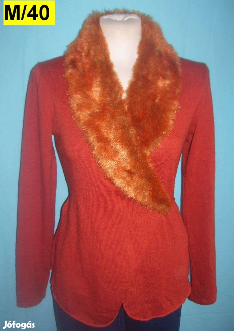 Téglavörös,átlapolós műszőrös,pulóver,kardigán M40