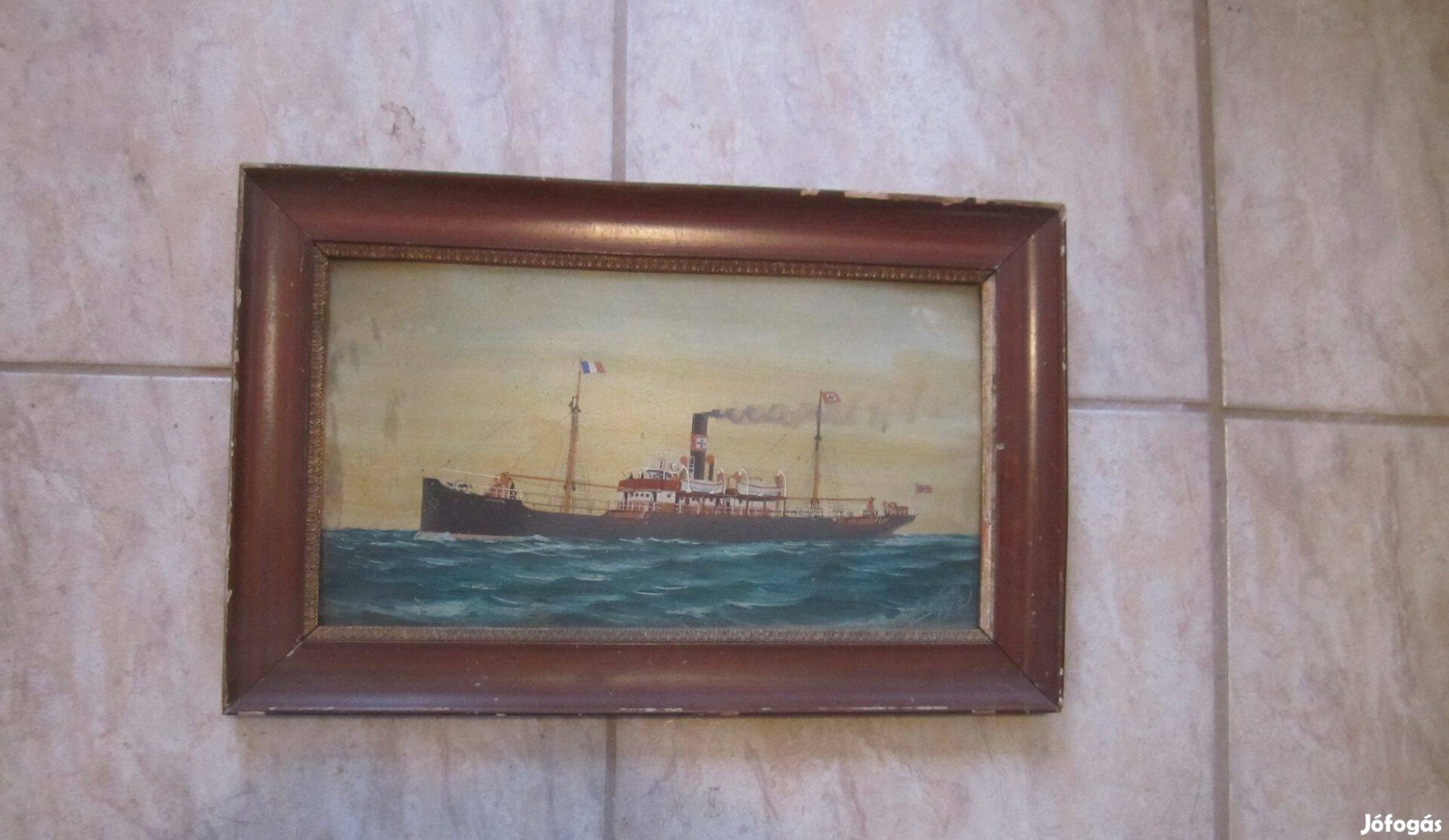 Teherhajó Galicia olaj festmény 1920