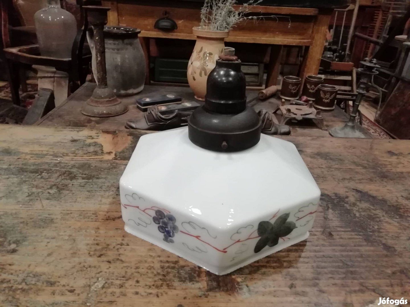 Tejüveg, szögletes konyhai mennyezeti lámpa, festett a 20.