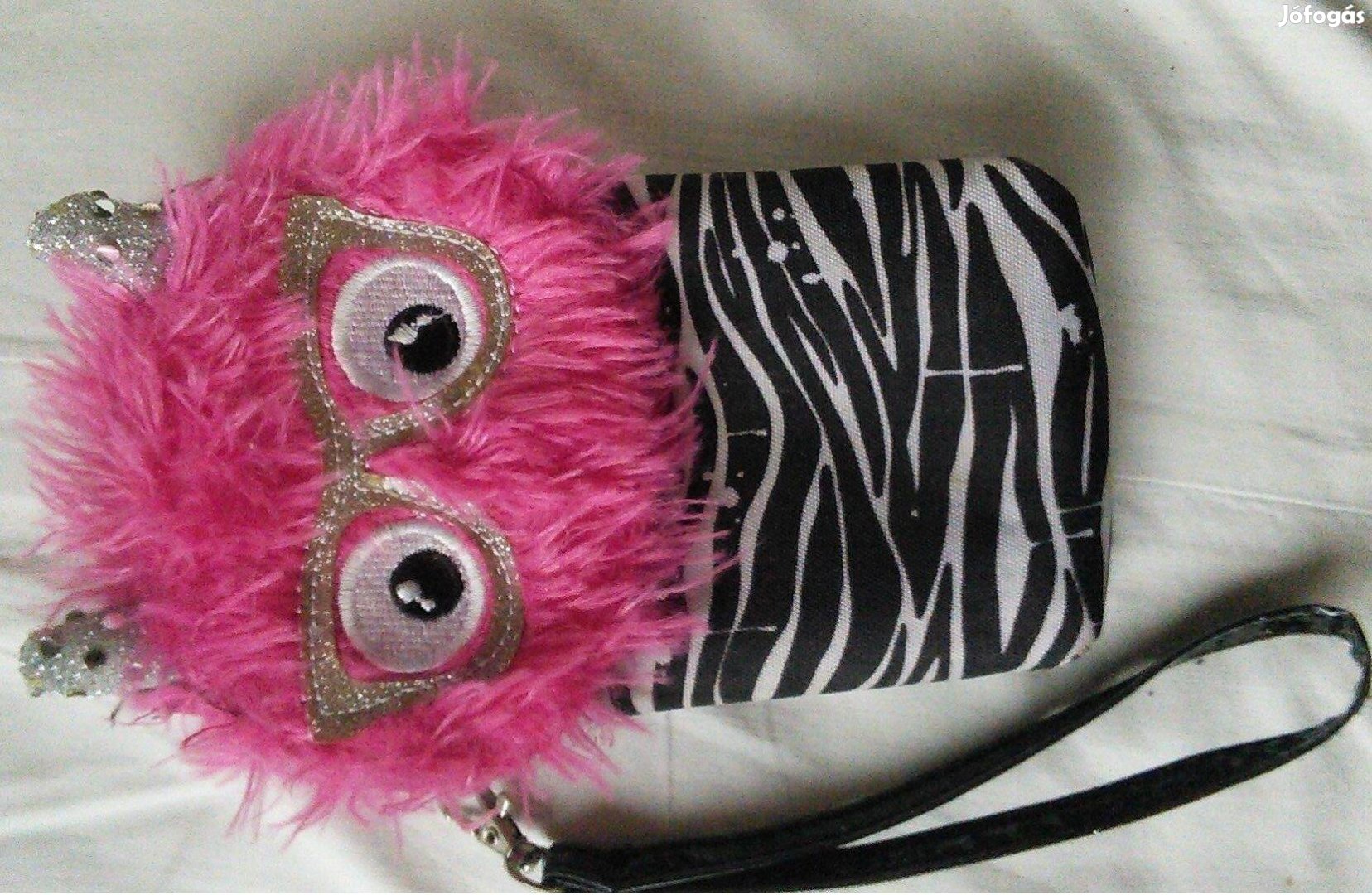 Telefontartó rózsaszín 7,5 cm x 13 cm zebramintás telefon