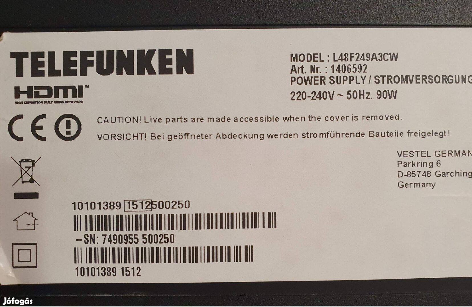 Telefunken 48" L48F249A3CW LED tv hibás alkatrésznek 17MB97 17IPS20