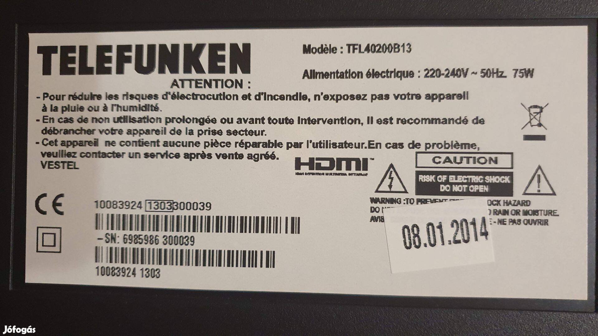 Telefunken TFL40200B13 LED tv hibás alkatrésznek 17IPS19-4