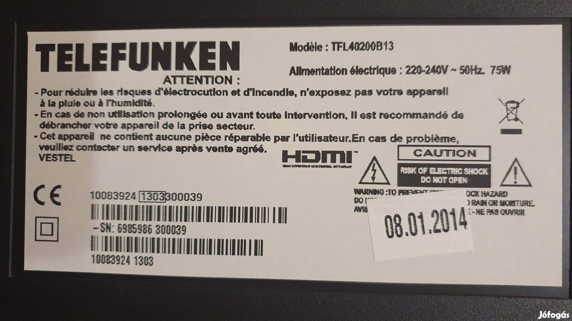 Telefunken TFL40200B13 LED tv hibás alkatrésznek 17IPS19-4