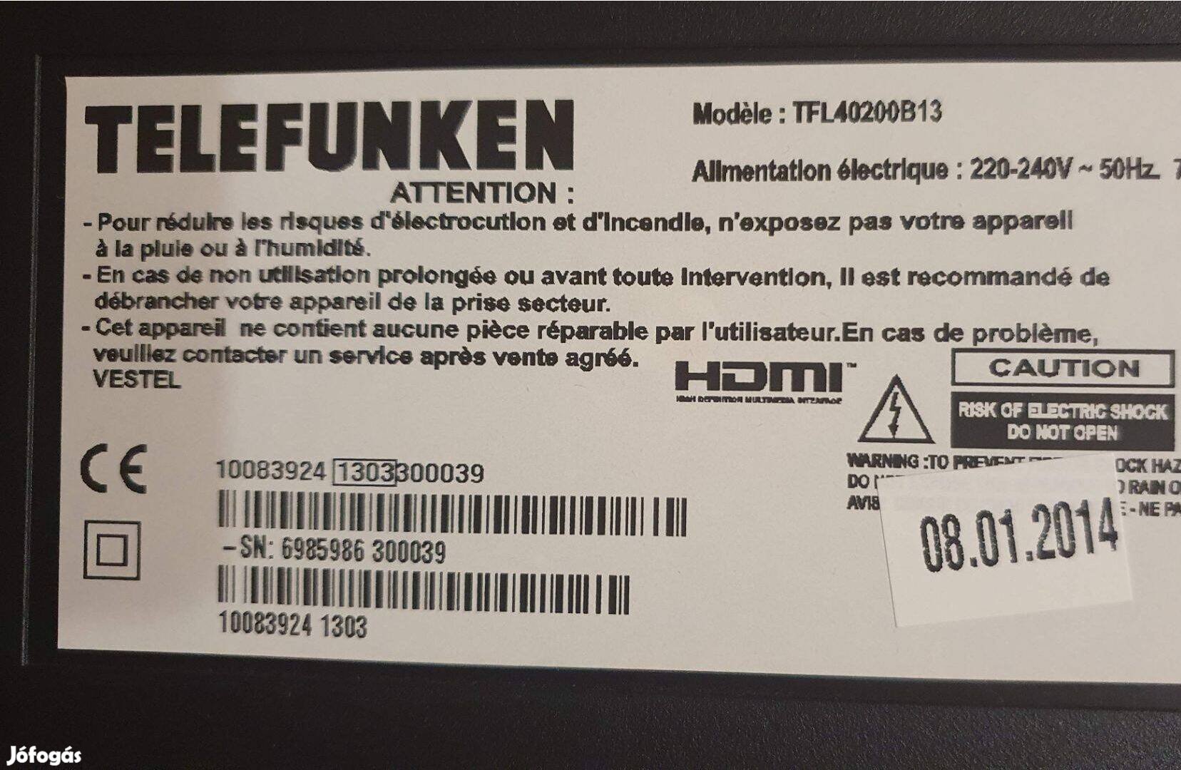 Telefunken TFL40200B13 LED tv hibás alkatrésznek 17IPS19-4