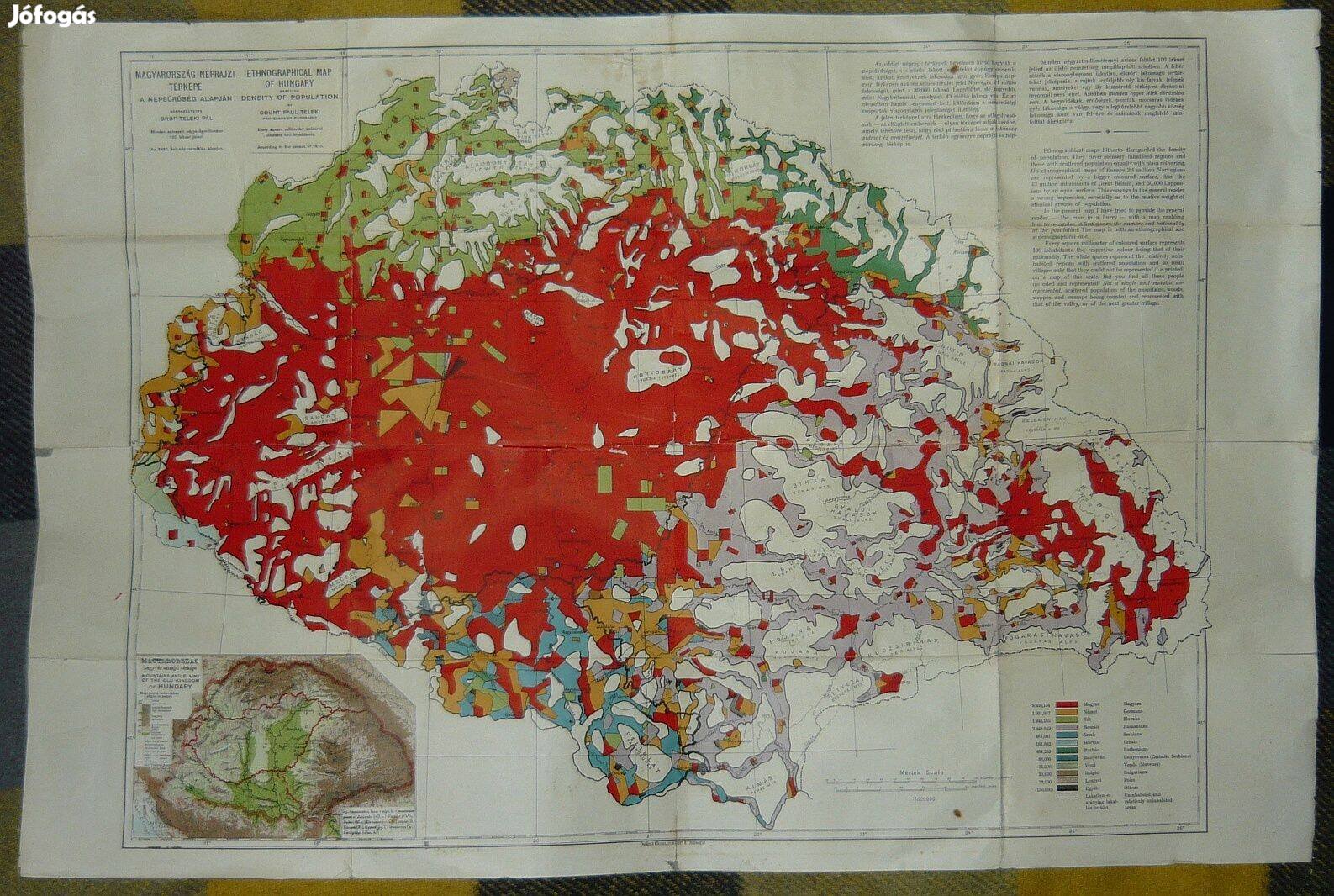 Teleki Pál: Magyarország Néprajzi Térképe - Vörös Térkép - 1928a