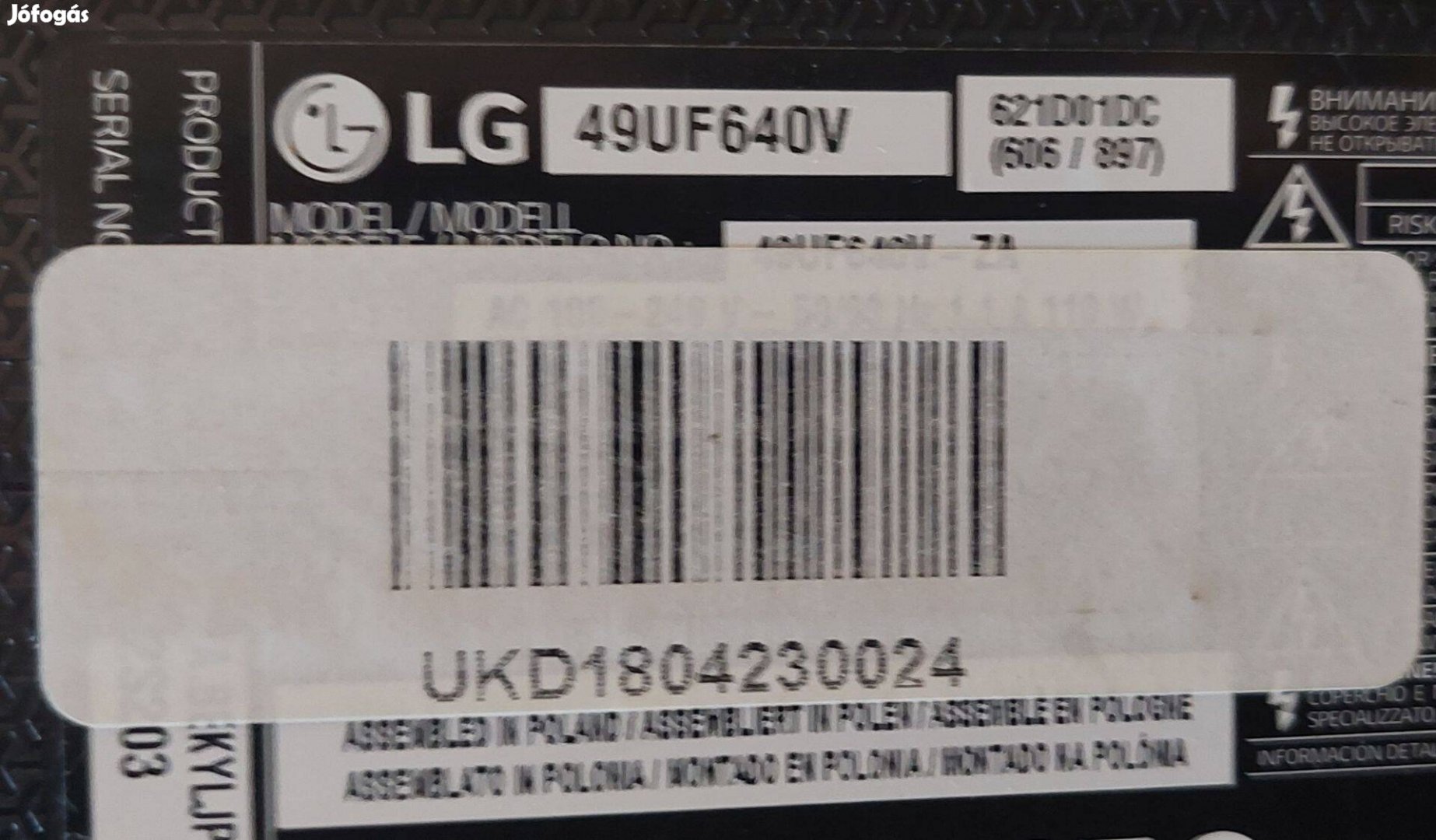 Televízió !!!alkatrésznek!!! LG 49UF640V