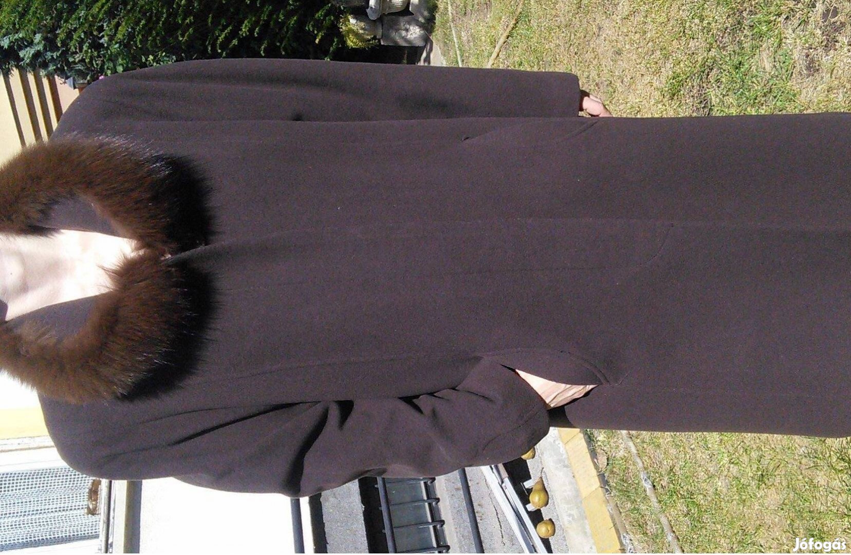 Télikabát női barna gyapjú kasmír hosszú L kabát szövet