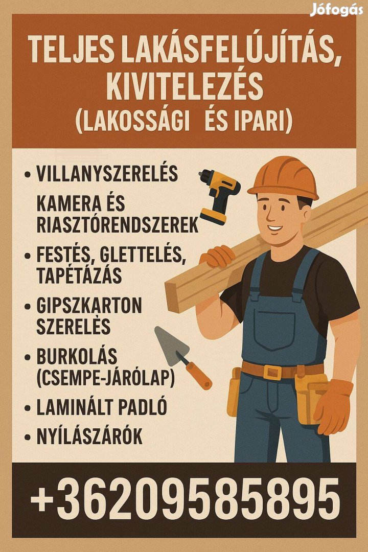 Teljes lakásfelújítás (lakossági és ipari) Villanysz,Festés,Burkolás