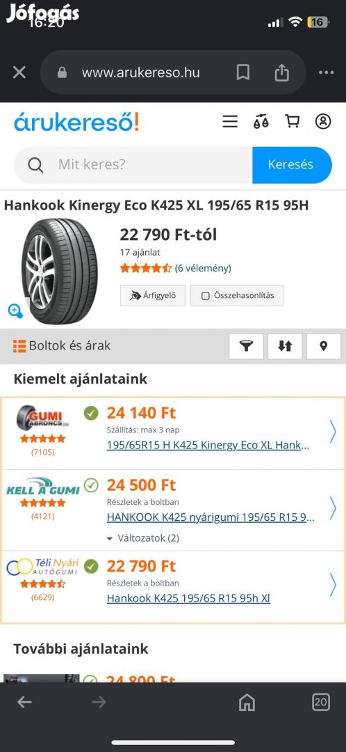 Teljesen új Hankook gumi 195/65R15