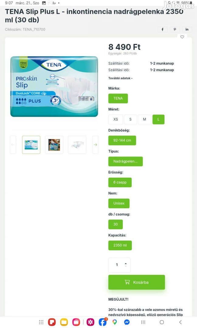 Tena pelenka 30 db-os