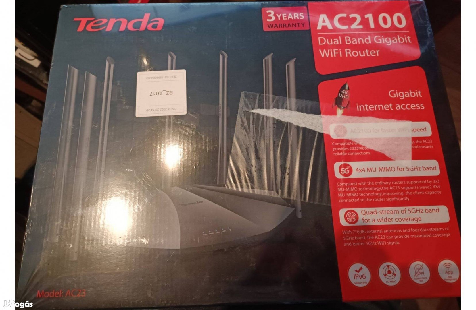 Tenda AC23 Kétsávos Vezeték nélküli Router, AC2100, Gigabit, USB, 7
