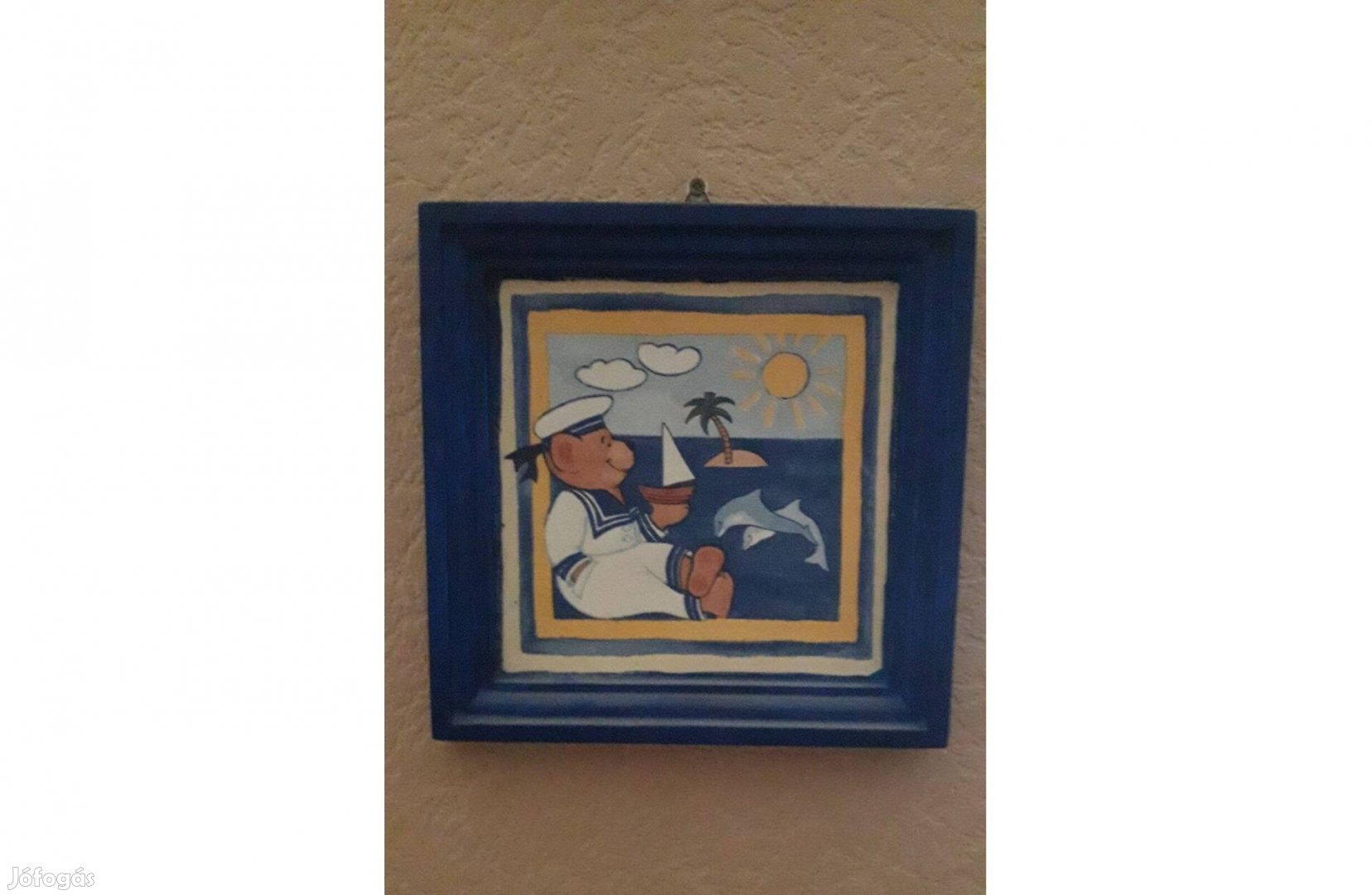 Tengerész maci dekupázs gipszkép akasztóval 21,5*21,5 cm