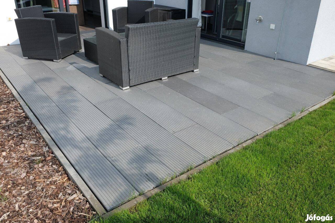 Teraszdeszka szürke, 1500x140x30mm, bordás, tömör