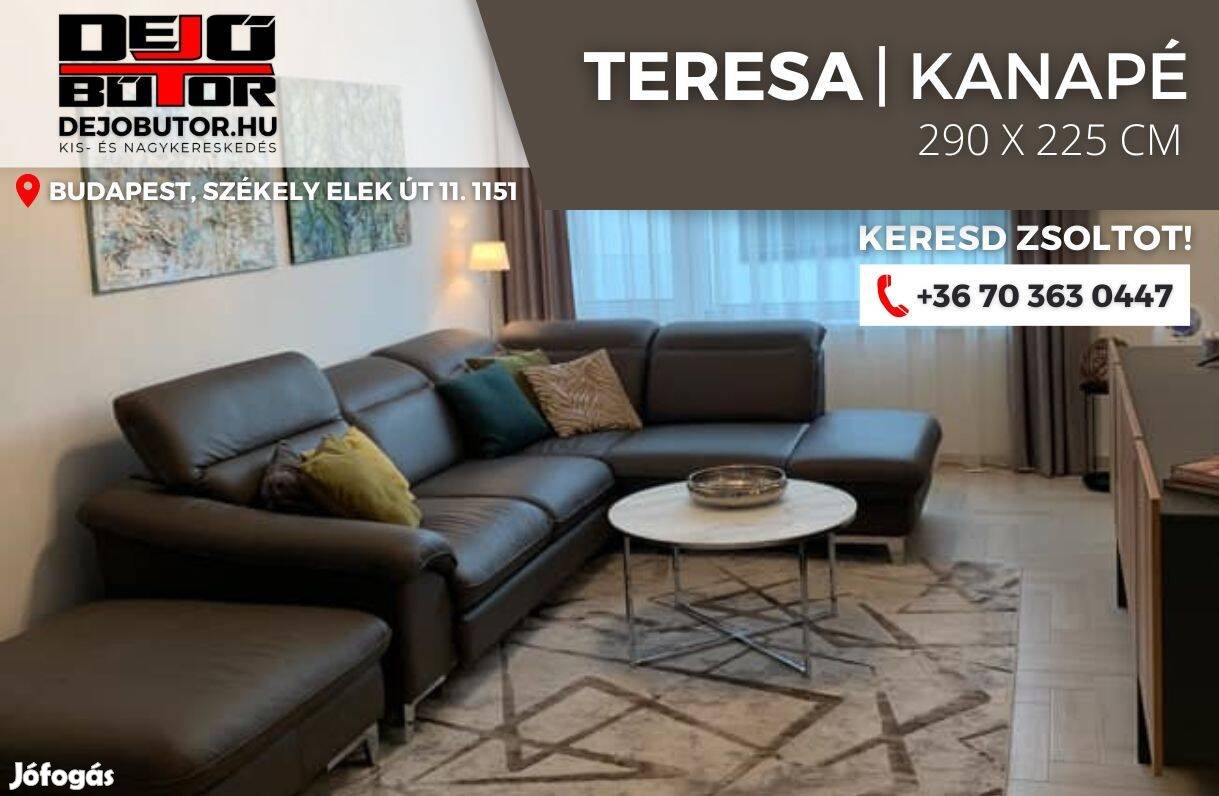 Teresa 290x225 cm fekete sarok kanapé ülőgarnitúra valódi bőr