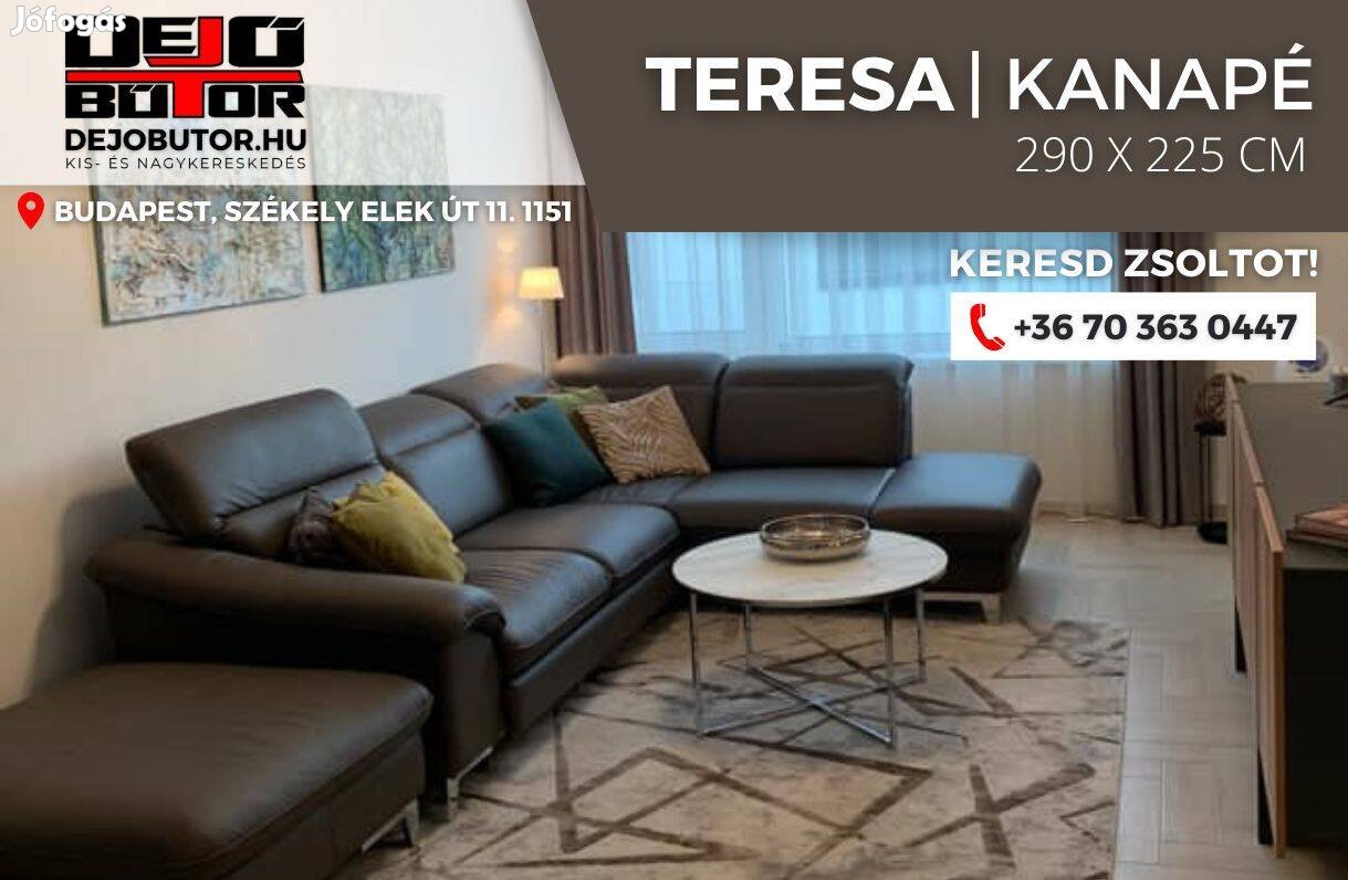 Teresa sarok kanapé ülőgarnitúra fekete 230x280 cm valódi bőr rugós