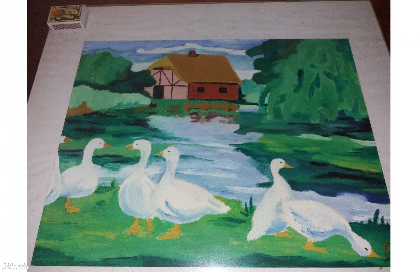 Természet folyó libás liba festmény kép 50x 40 cm-es kapcsos