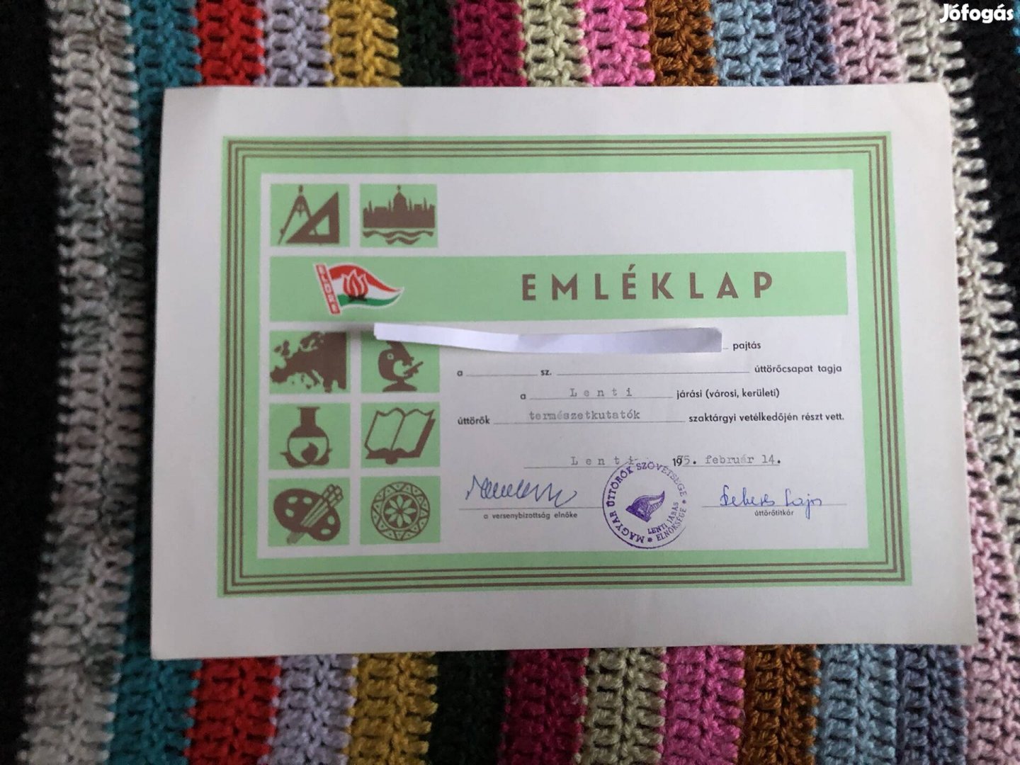 Természet kutató oklevél a 70-és évekből 1000 Ft /db