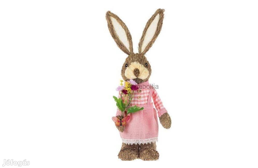 Természetes rost - Húsvéti lány nyuszi rózsaszín ruhás, virágokkal 50