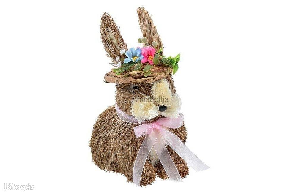 Természetes rost nyuszi kalappal - Húsvéti dekoráció 22 cm