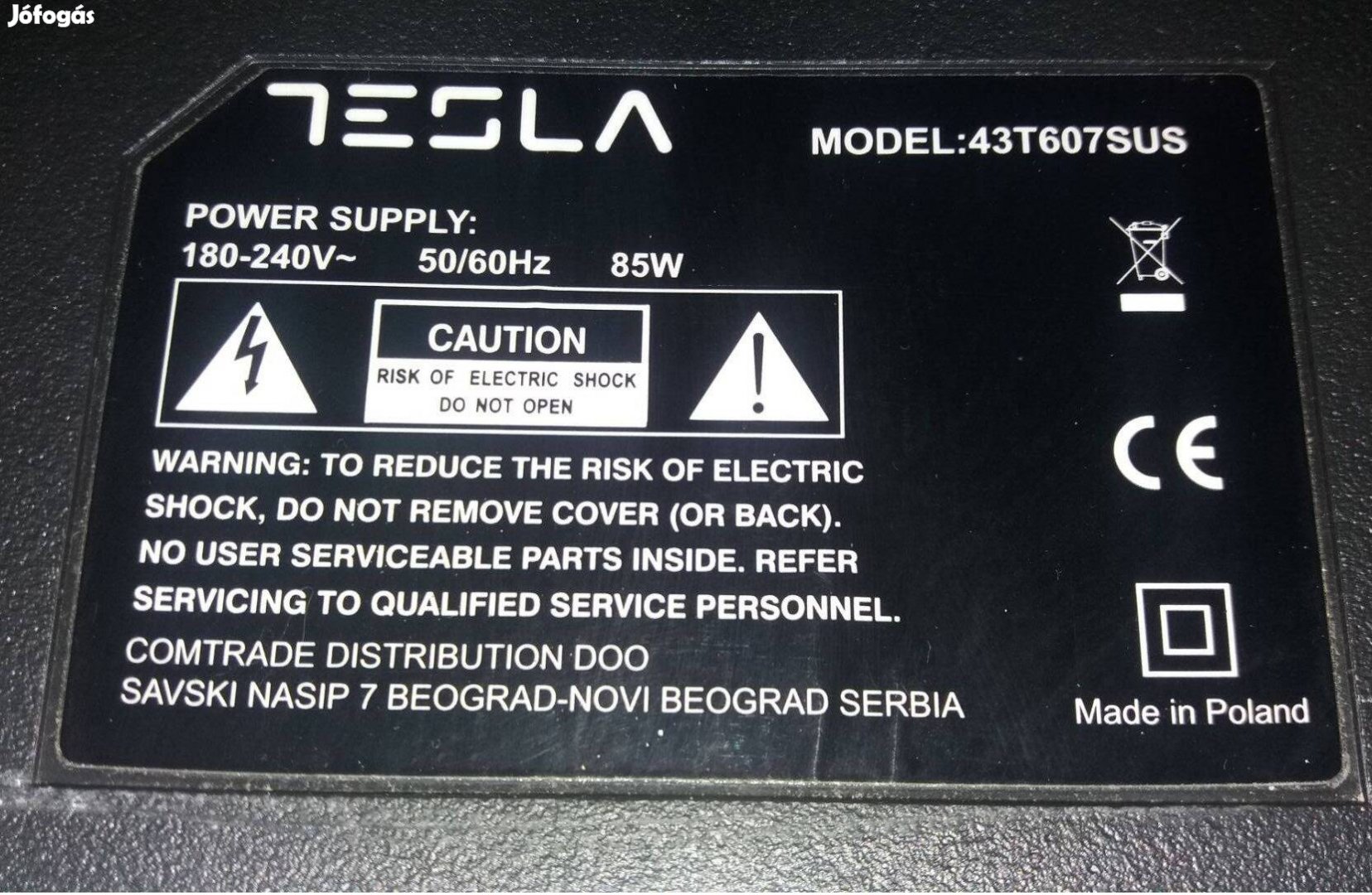 Tesla 43T607SUS LED LCD 4K UHD tv hibás törött alkatrésznek Smart